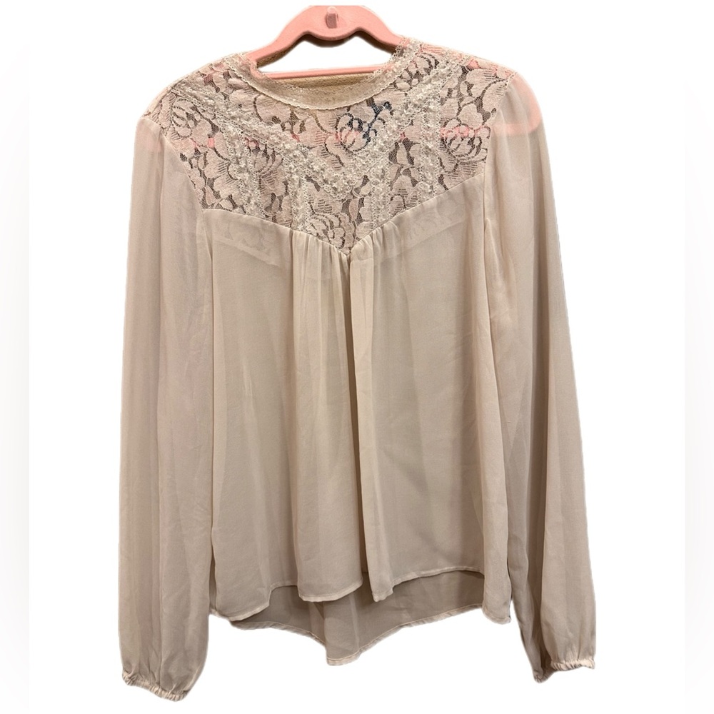 Vintage cream-colored lace sheer long-sleeve